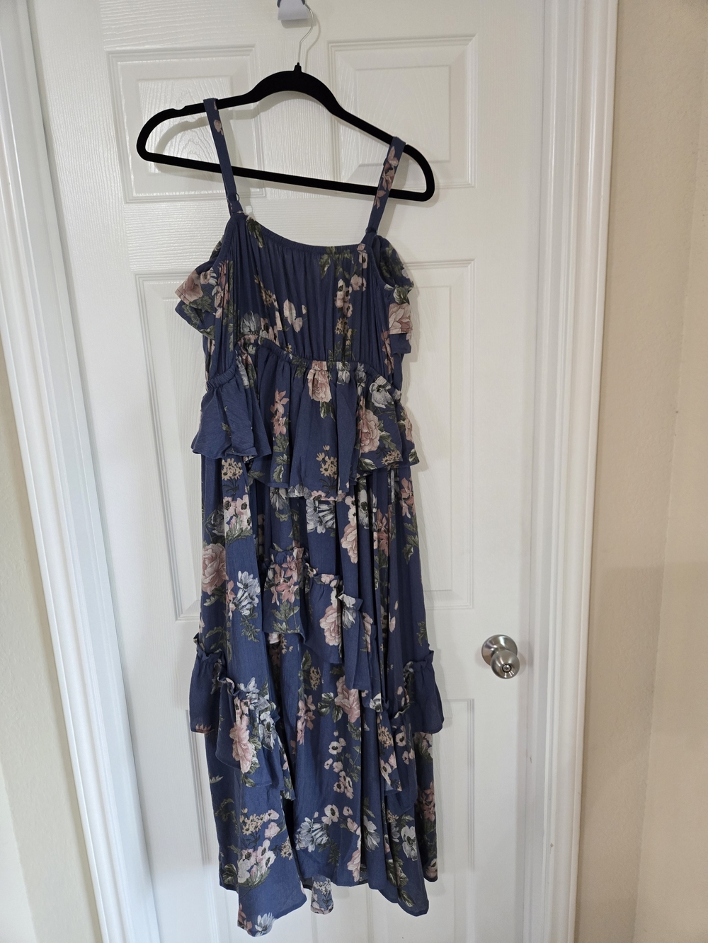 torrid Navy Floral Ruffle Tiered Maxi Dress with Pink Accents - Picture 9 of 10